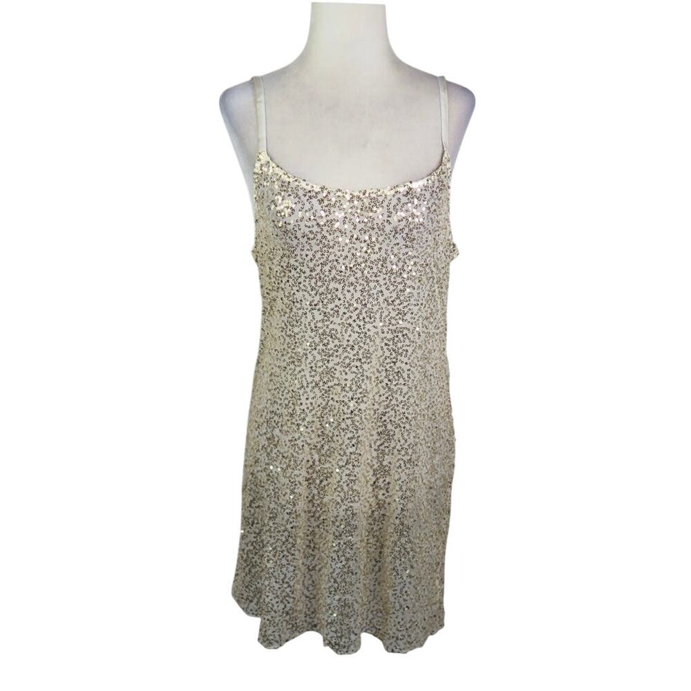 Free People Intimately Gold Sequin Lace Sheer Mini Slip Dress M